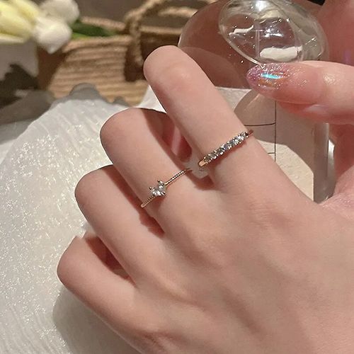 2pcs Luxury Zircon Heart Rings Set For Women Opening Adjustable Weave Rhinestone Ring Engagement Wedding Jewelry Fashion Girlfriend Gifts Wedding Jewellery Party Jewelry