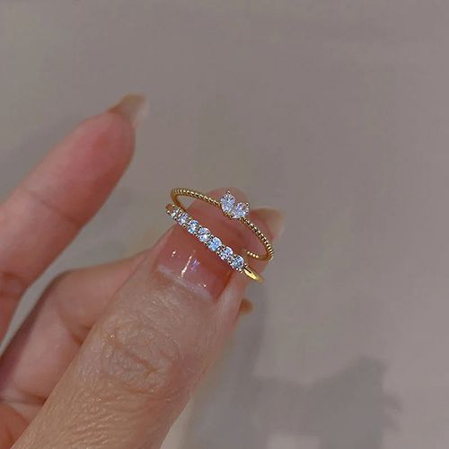 2pcs Luxury Zircon Heart Rings Set For Women Opening Adjustable Weave Rhinestone Ring Engagement Wedding Jewelry Fashion Girlfriend Gifts Wedding Jewellery Party Jewelry