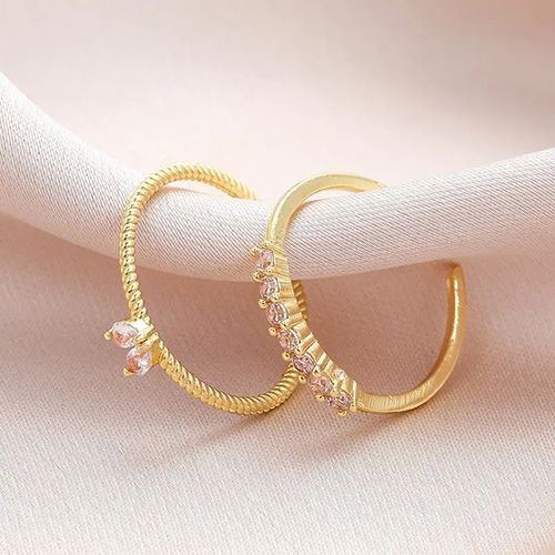 2pcs Luxury Zircon Heart Rings Set For Women Opening Adjustable Weave Rhinestone Ring Engagement Wedding Jewelry Fashion Girlfriend Gifts Wedding Jewellery Party Jewelry