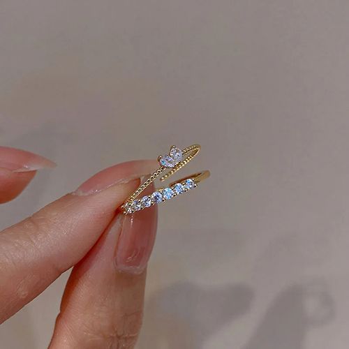 2pcs Luxury Zircon Heart Rings Set For Women Opening Adjustable Weave Rhinestone Ring Engagement Wedding Jewelry Fashion Girlfriend Gifts Wedding Jewellery Party Jewelry