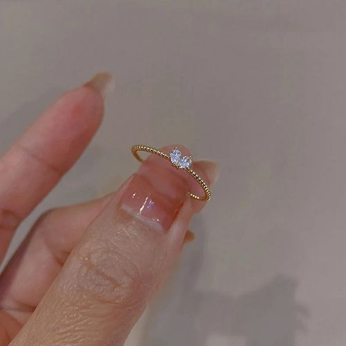 2pcs Luxury Zircon Heart Rings Set For Women Opening Adjustable Weave Rhinestone Ring Engagement Wedding Jewelry Fashion Girlfriend Gifts Wedding Jewellery Party Jewelry