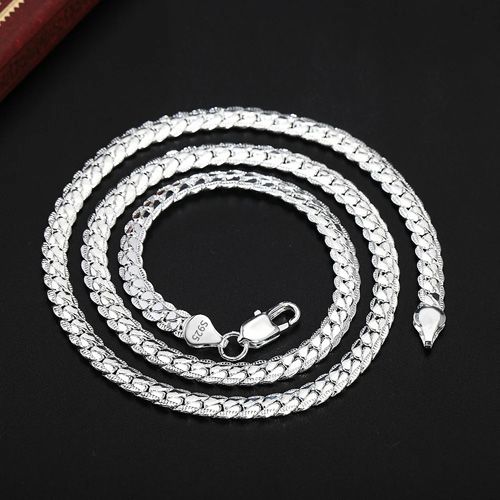 Nice 925 Sterling Silver 6MM Full Sideways Chain Necklace For Women Men Fashion Jewelry Sets Wedding Gift