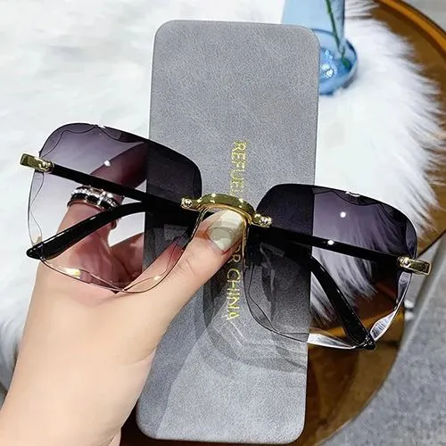 Sunglasses New Square Rimless Women's Sunglasses With Box Fashion Gradient Lenses UV400 Brand Sun glasses Lady Vintage Alloy Legs Classic Designer Shades Women's Fashion Accessories