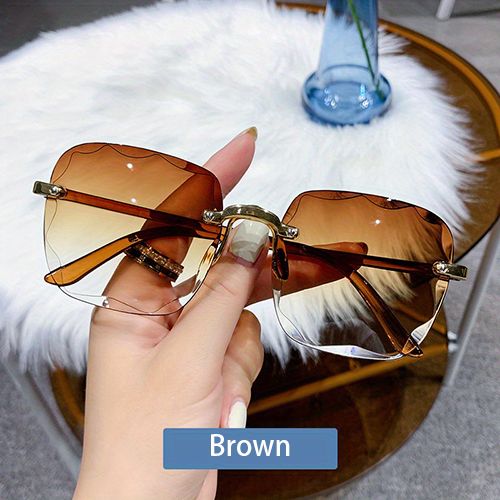 Sunglasses New Square Rimless Women's Sunglasses With Box Fashion Gradient Lenses UV400 Brand Sun glasses Lady Vintage Alloy Legs Classic Designer Shades Women's Fashion Accessories