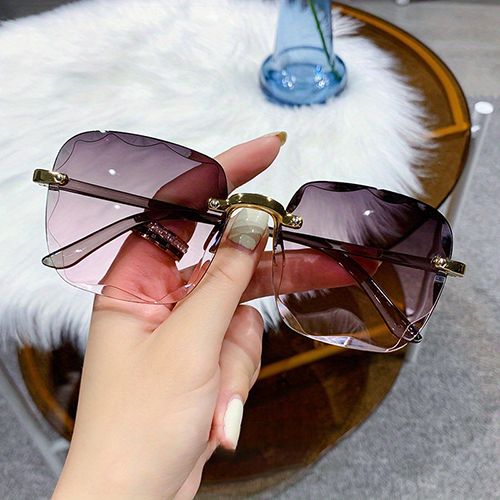 Sunglasses New Square Rimless Women's Sunglasses With Box Fashion Gradient Lenses UV400 Brand Sun glasses Lady Vintage Alloy Legs Classic Designer Shades Women's Fashion Accessories