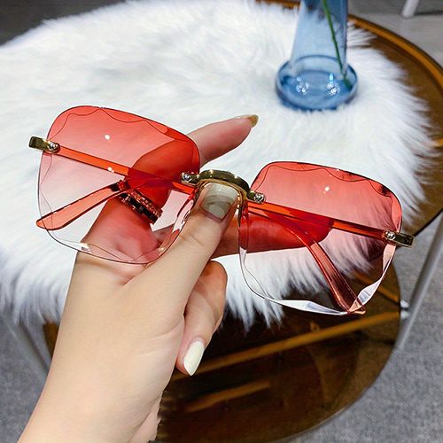 Sunglasses New Square Rimless Women's Sunglasses With Box Fashion Gradient Lenses UV400 Brand Sun glasses Lady Vintage Alloy Legs Classic Designer Shades Women's Fashion Accessories