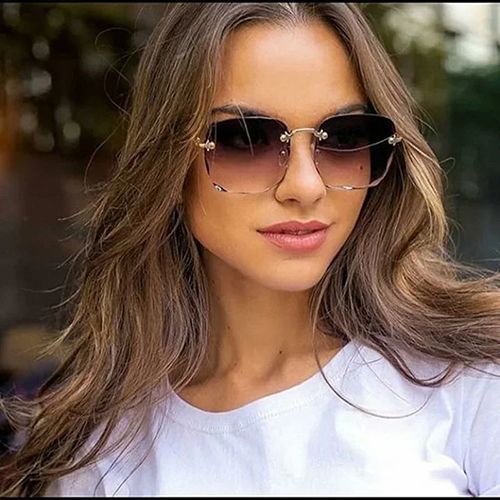 Sunglasses New Square Rimless Women's Sunglasses With Box Fashion Gradient Lenses UV400 Brand Sun glasses Lady Vintage Alloy Legs Classic Designer Shades Women's Fashion Accessories