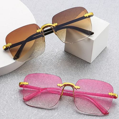 Sunglasses New Square Rimless Women's Sunglasses With Box Fashion Gradient Lenses UV400 Brand Sun glasses Lady Vintage Alloy Legs Classic Designer Shades Women's Fashion Accessories