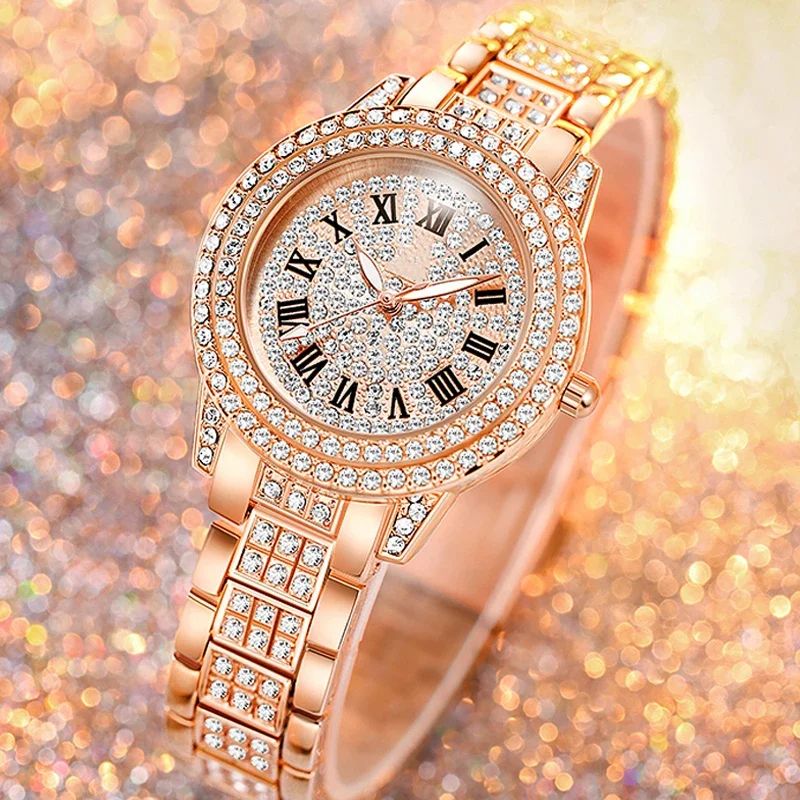 2024 Luxury Women Watch with Diamond Elegant Quartz Steel Bracelet Watches Ladies Zircon Crystal Top Fashion Wristwatch Clock Women's Bracelet Crystal Watches High Quality