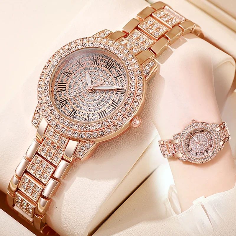 2024 Luxury Women Watch with Diamond Elegant Quartz Steel Bracelet Watches Ladies Zircon Crystal Top Fashion Wristwatch Clock Women's Bracelet Crystal Watches High Quality