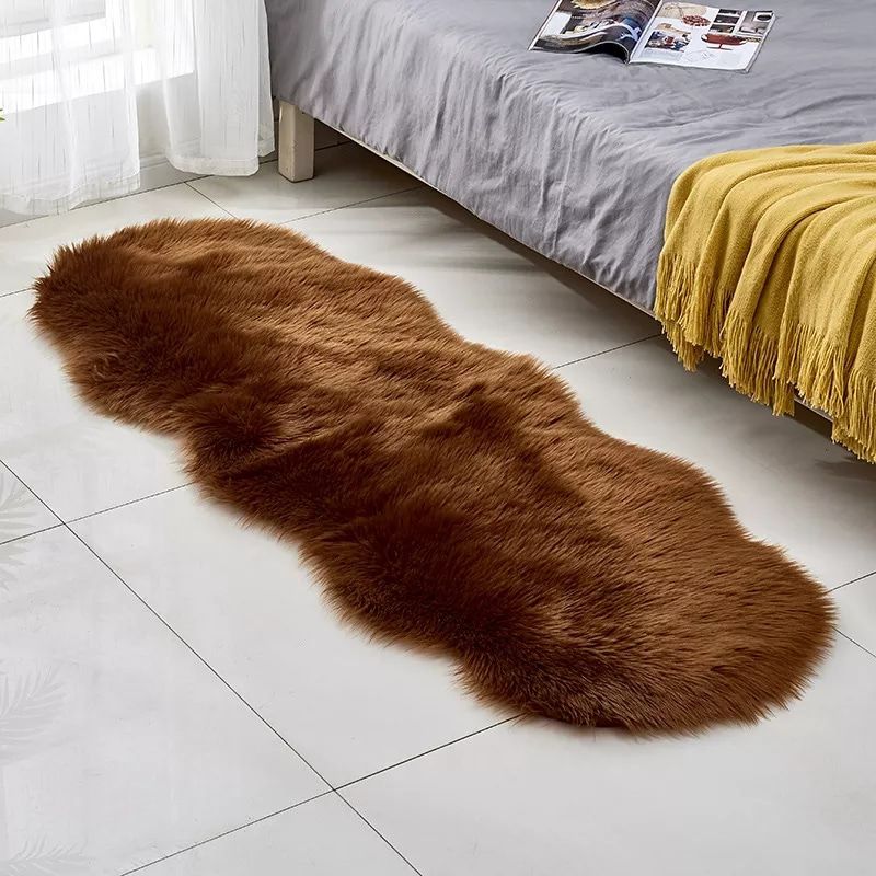 Fluffy faux fur dashboard/bedside mat-Rug Non-Slip Durable Faux Fur Sheepskin Style Rug Imitation Sheepskin Carpet for Living Room Bedroom Sofa