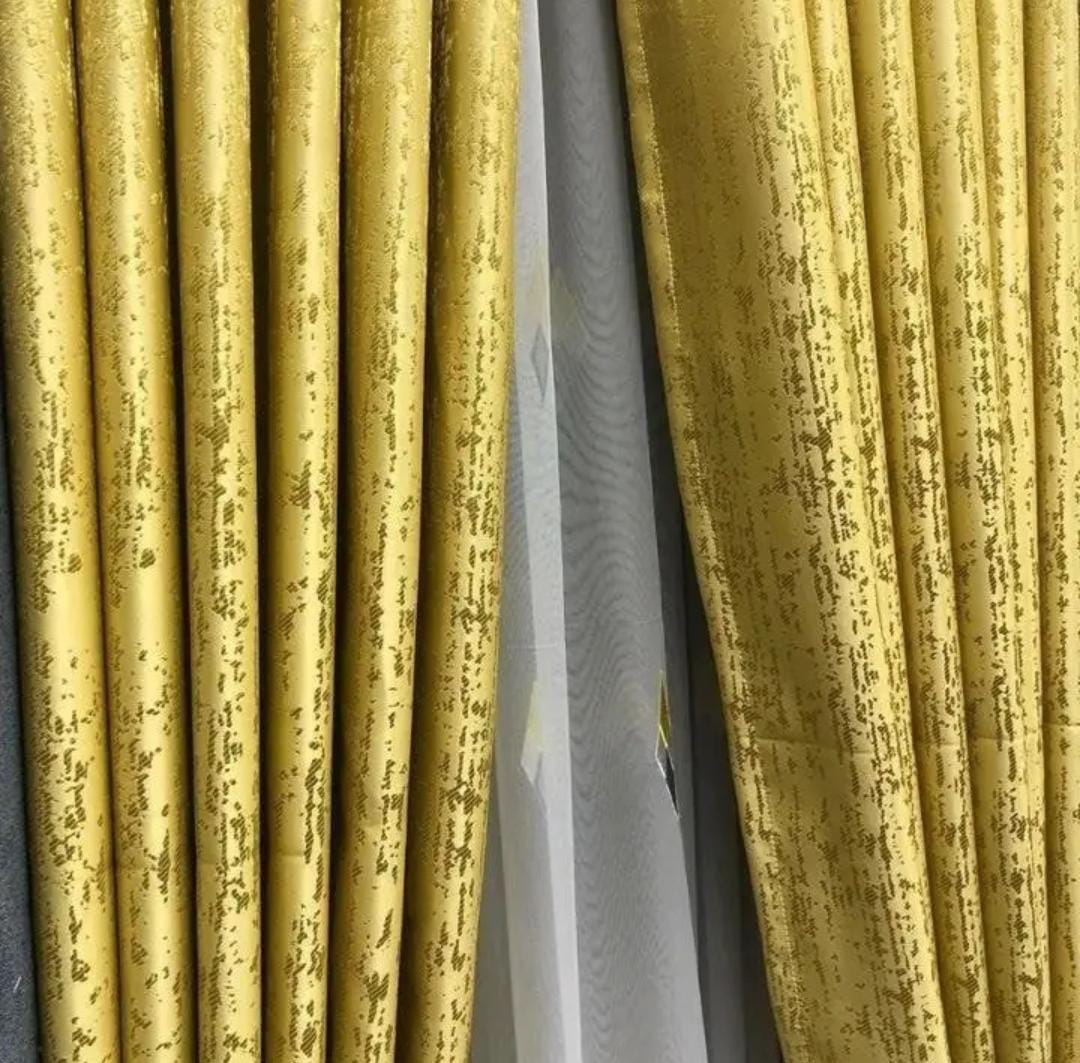 Luxury Golden Blackout Curtains-3PCs curtains  1.5m Each +Sheer 3m