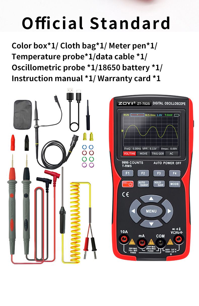 ZOYI ZT702S Digital Multimeter Auto True RMS Tranistor Probe Multimetro Meter 48M/S 10MHZ PC Waveform Data Storage Oscilloscope