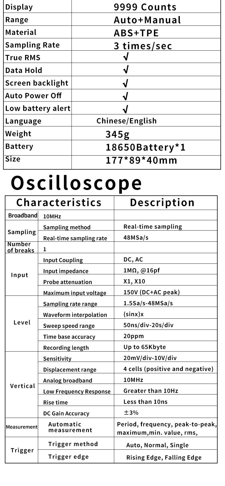 ZOYI ZT702S Digital Multimeter Auto True RMS Tranistor Probe Multimetro Meter 48M/S 10MHZ PC Waveform Data Storage Oscilloscope