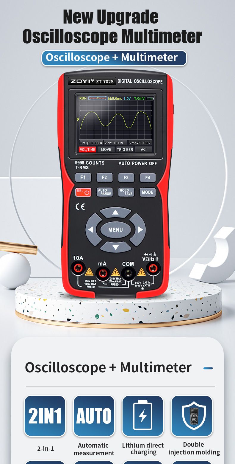 ZOYI ZT702S Digital Multimeter Auto True RMS Tranistor Probe Multimetro Meter 48M/S 10MHZ PC Waveform Data Storage Oscilloscope