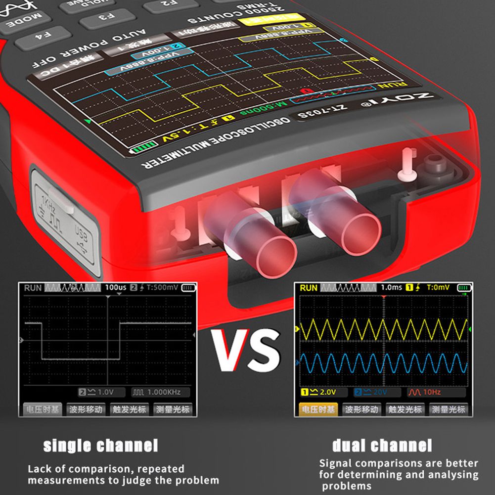 ZOYI ZT703S 3 in 1 Digital Multimeter 50MHz Bandwidth 280MS Rate PC Waveform Data Storage Dual Oscilloscope Signal Generator