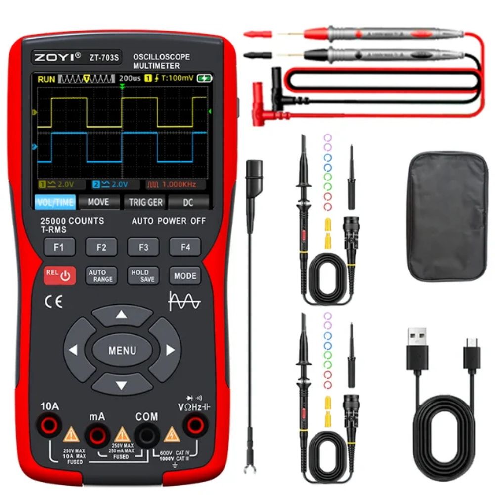 ZOYI ZT703S 3 in 1 Digital Multimeter 50MHz Bandwidth 280MS Rate PC Waveform Data Storage Dual Oscilloscope Signal Generator