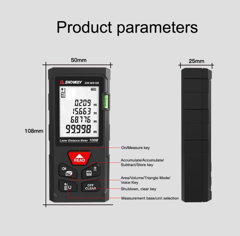 Sndway Laser Distance Meter SW MT4 MS50 MS70 MS100 Digital Rangefinder 40M 50M 70M 100M Range Finder Measuring Tool
