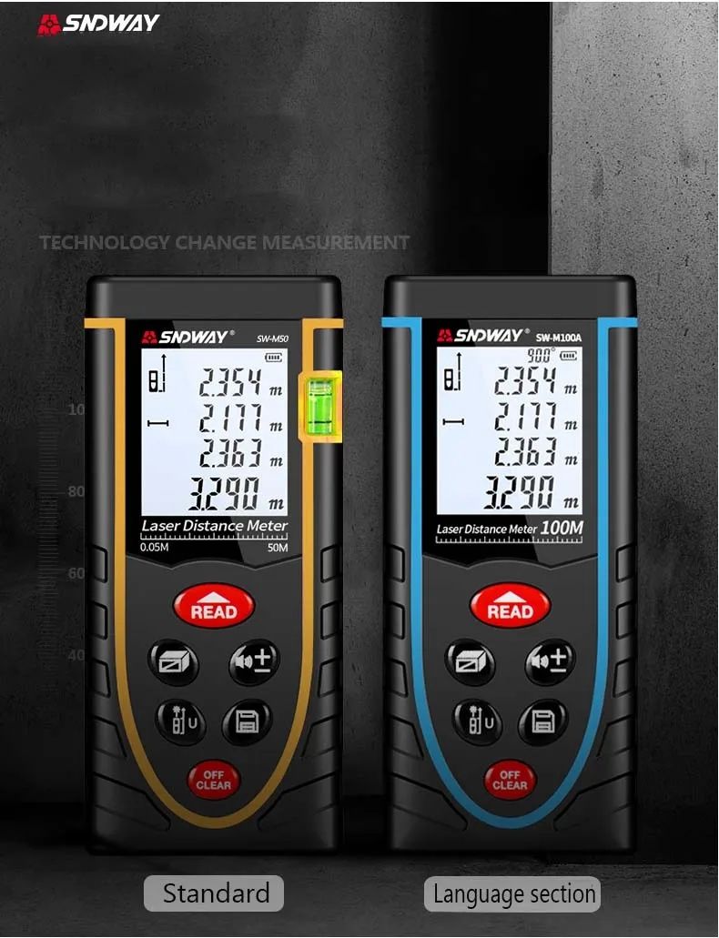 SNDWAY Laser Rangefinder Trena Range Finder laser Tape Measure Distance Meter Digital Measuring Level Tool 120M 100M 50M 70M