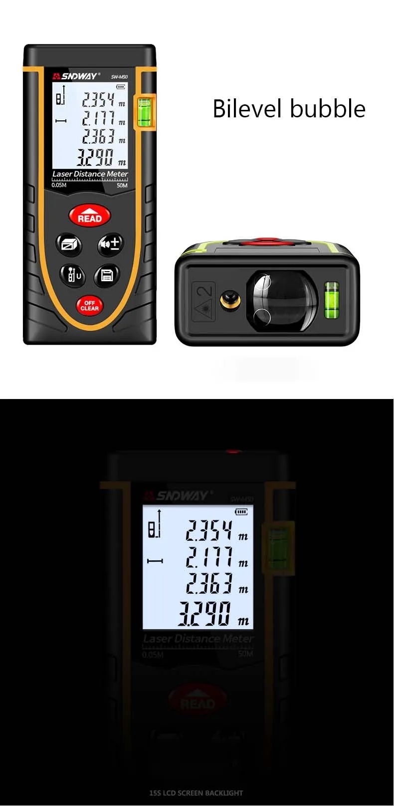 SNDWAY Laser Rangefinder Trena Range Finder laser Tape Measure Distance Meter Digital Measuring Level Tool 120M 100M 50M 70M