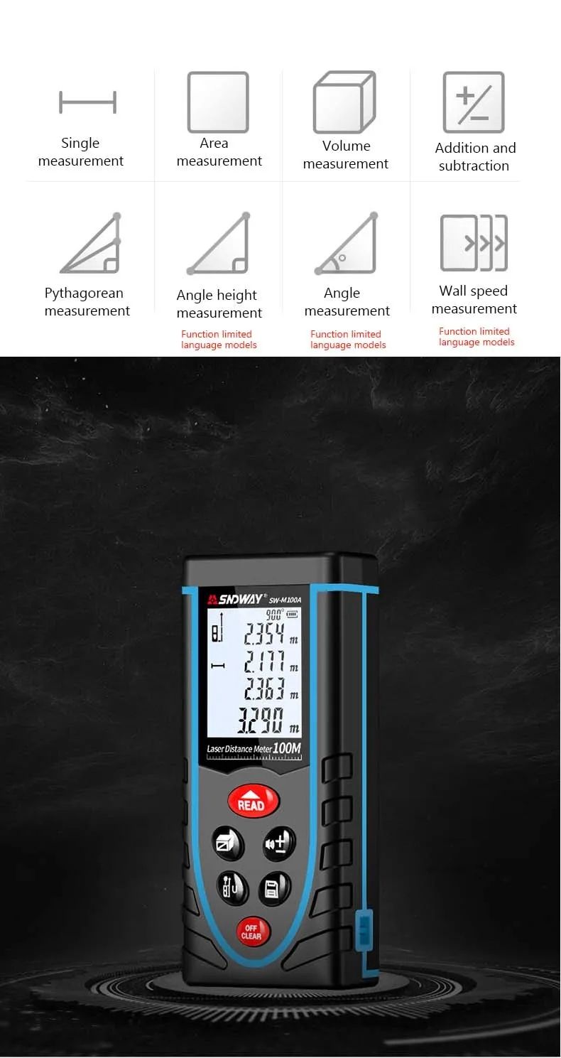 SNDWAY Laser Rangefinder Trena Range Finder laser Tape Measure Distance Meter Digital Measuring Level Tool 120M 100M 50M 70M