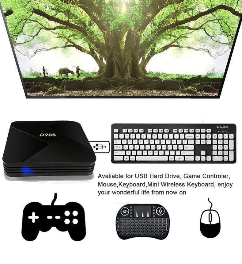 D905 TV Box Android 7.1 Set Top Box Home Theater Smart Amlogic S905X WIFI 4K H.265 Quad Core 1GB+8GB