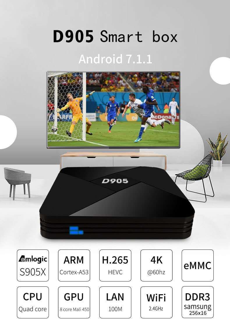 D905 TV Box Android 7.1 Set Top Box Home Theater Smart Amlogic S905X WIFI 4K H.265 Quad Core 1GB+8GB