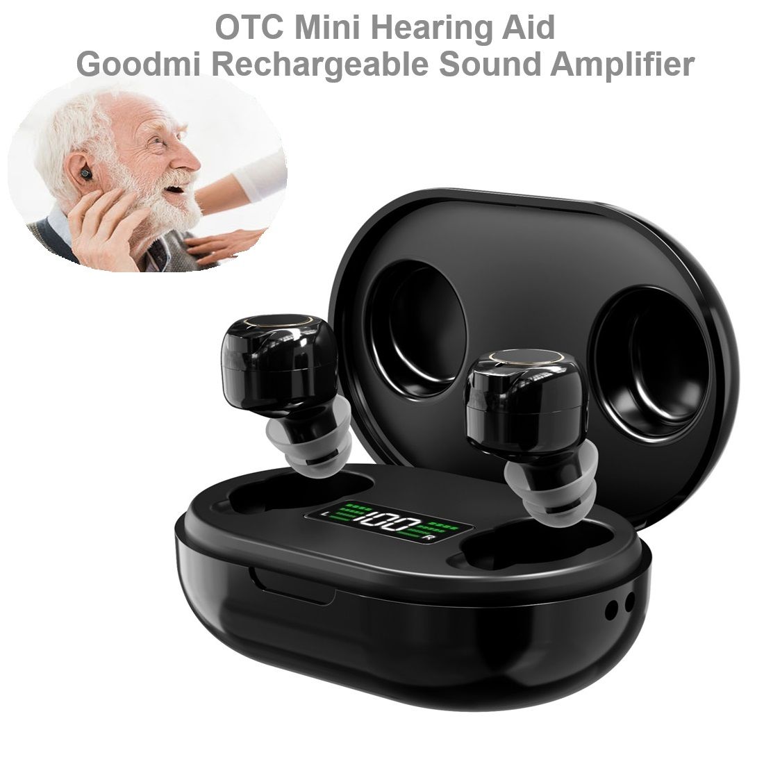 OTC Mini Hearing Aid long use power Goodmi Rechargeable Sound Amplifier For Deafness Amplifier Device with Battery Display hearing aid