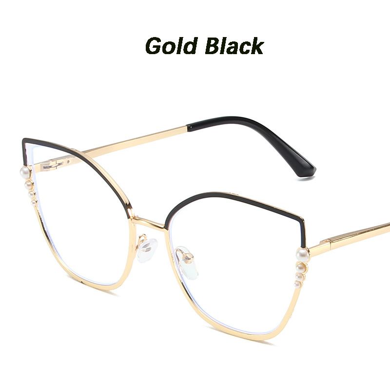 Metal Cat Eye Glasses Women Anti-Blue Light Eyewear New Fashion Polygon Ultra Light TR90 Transparent Optical Pearl Eyeglasses