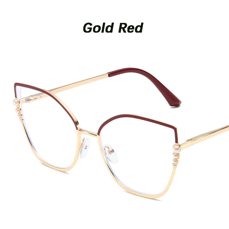 Metal Cat Eye Glasses Women Anti-Blue Light Eyewear New Fashion Polygon Ultra Light TR90 Transparent Optical Pearl Eyeglasses