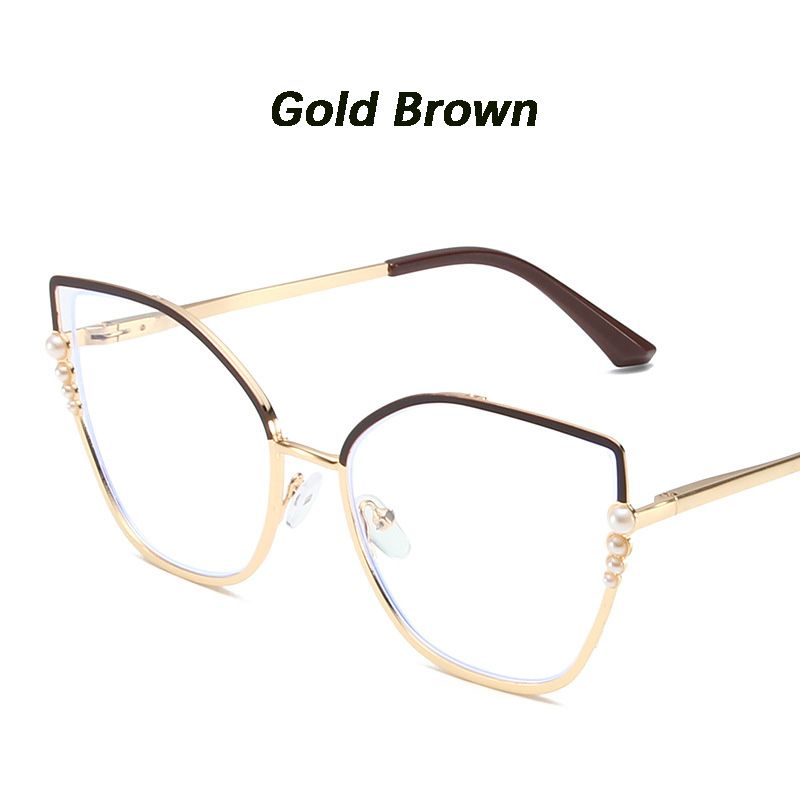 Metal Cat Eye Glasses Women Anti-Blue Light Eyewear New Fashion Polygon Ultra Light TR90 Transparent Optical Pearl Eyeglasses