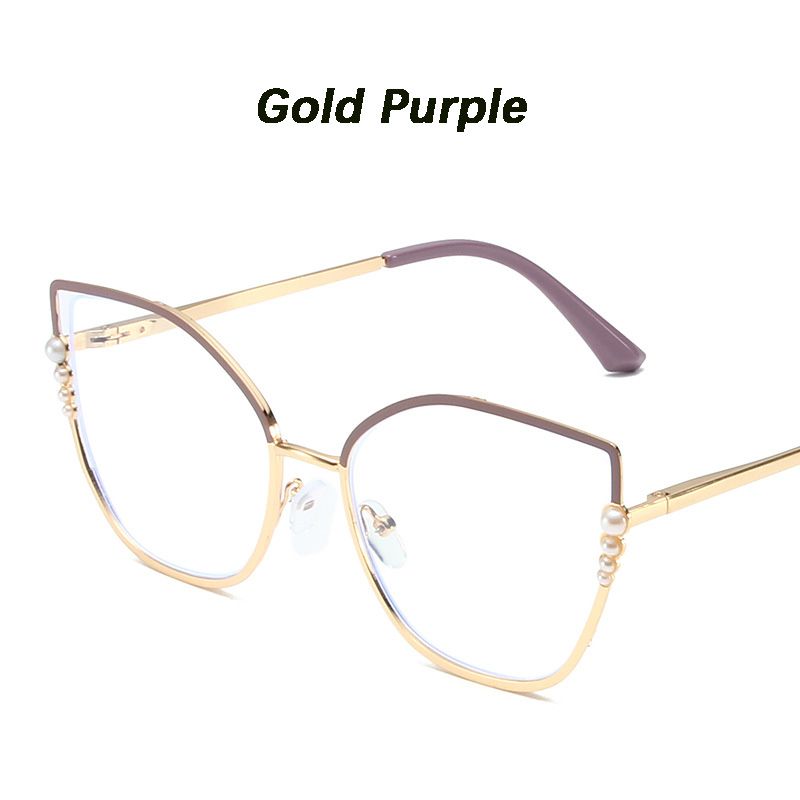 Metal Cat Eye Glasses Women Anti-Blue Light Eyewear New Fashion Polygon Ultra Light TR90 Transparent Optical Pearl Eyeglasses
