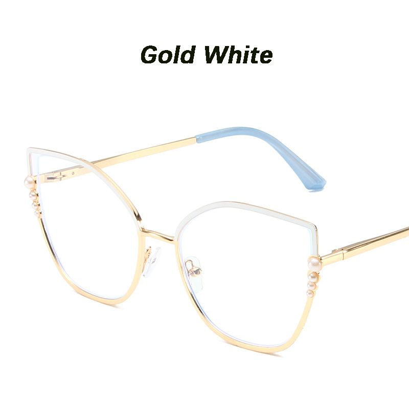 Metal Cat Eye Glasses Women Anti-Blue Light Eyewear New Fashion Polygon Ultra Light TR90 Transparent Optical Pearl Eyeglasses
