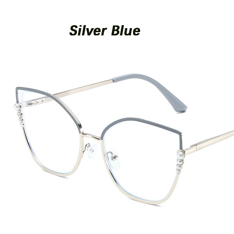 Metal Cat Eye Glasses Women Anti-Blue Light Eyewear New Fashion Polygon Ultra Light TR90 Transparent Optical Pearl Eyeglasses