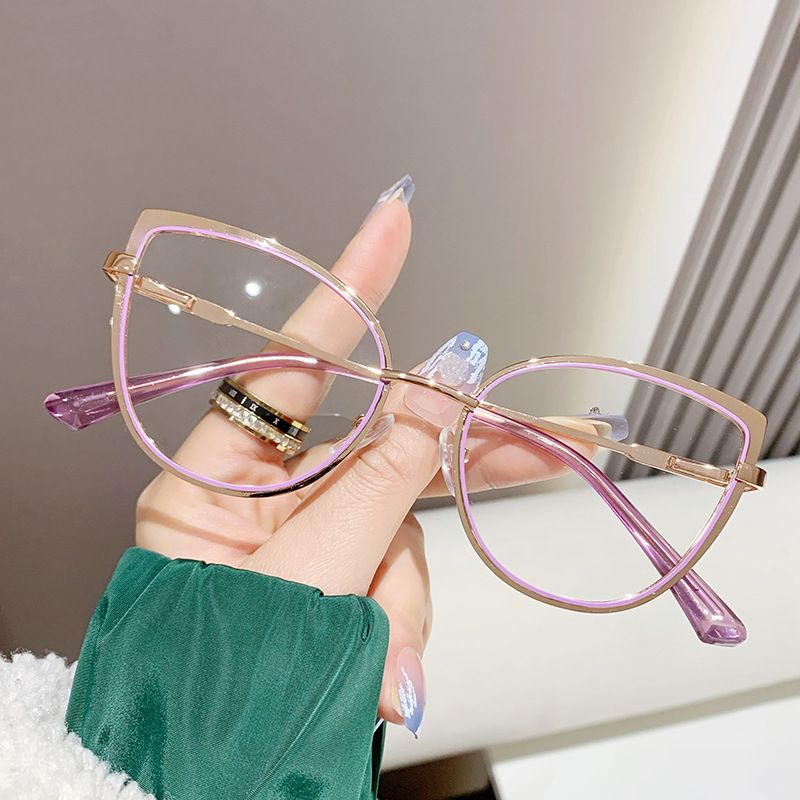 Fashion Cat Eye Glasses Ultra-light Glasses Frame Retro Photochromic Eyeglasses Anti-blue Light Eyewear Metal Color-changing