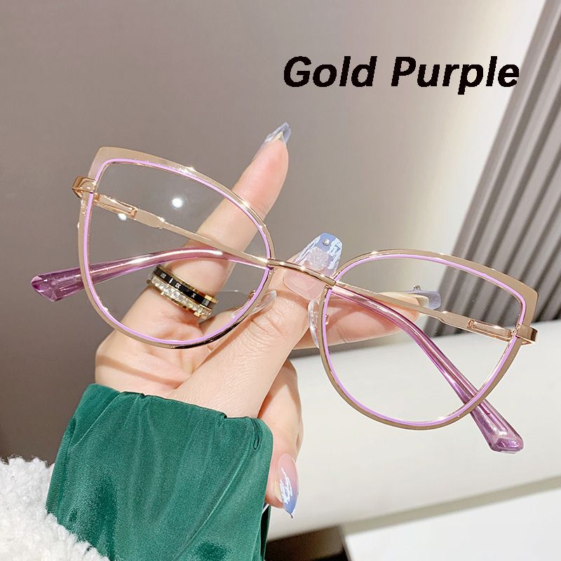 Fashion Cat Eye Glasses Ultra-light Glasses Frame Retro Photochromic Eyeglasses Anti-blue Light Eyewear Metal Color-changing