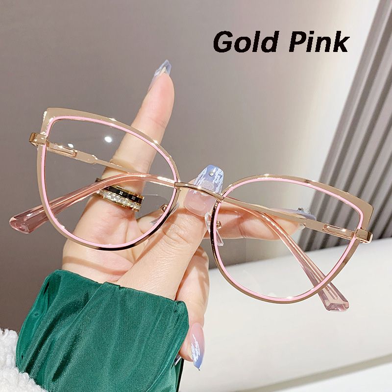 Fashion Cat Eye Glasses Ultra-light Glasses Frame Retro Photochromic Eyeglasses Anti-blue Light Eyewear Metal Color-changing