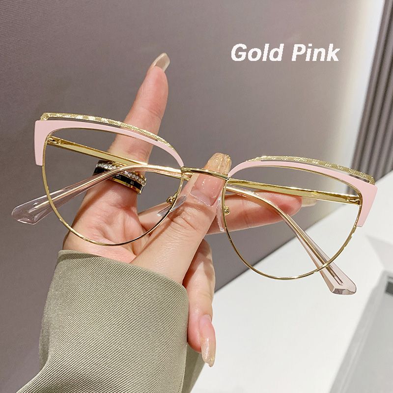 2024 Fashion Cat Eye Glasses Ultra-Light Retro Photochromic Eyeglasses Anti-Blue Light Eyewear Metal Color-Changing Eyeglasses