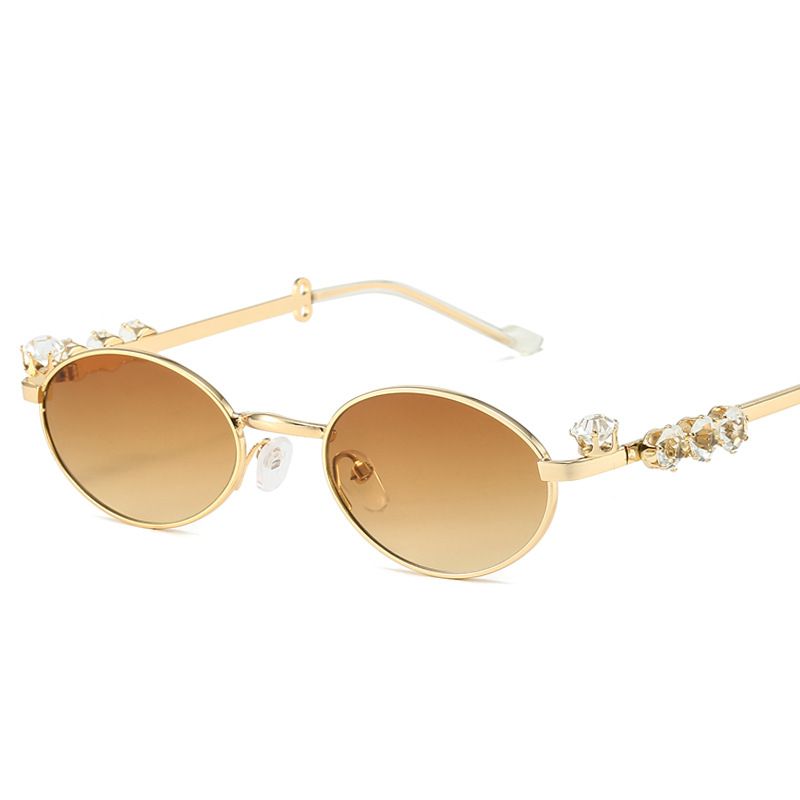 Fashion Metal Oval Shades Sunglasses Women Men Rhinestone Diamonds Frame Sunglasses Unisex Bling Eyeglasses 2024 Eyewear Glasses