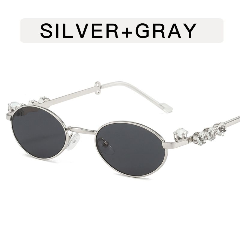 Fashion Metal Oval Shades Sunglasses Women Men Rhinestone Diamonds Frame Sunglasses Unisex Bling Eyeglasses 2024 Eyewear Glasses