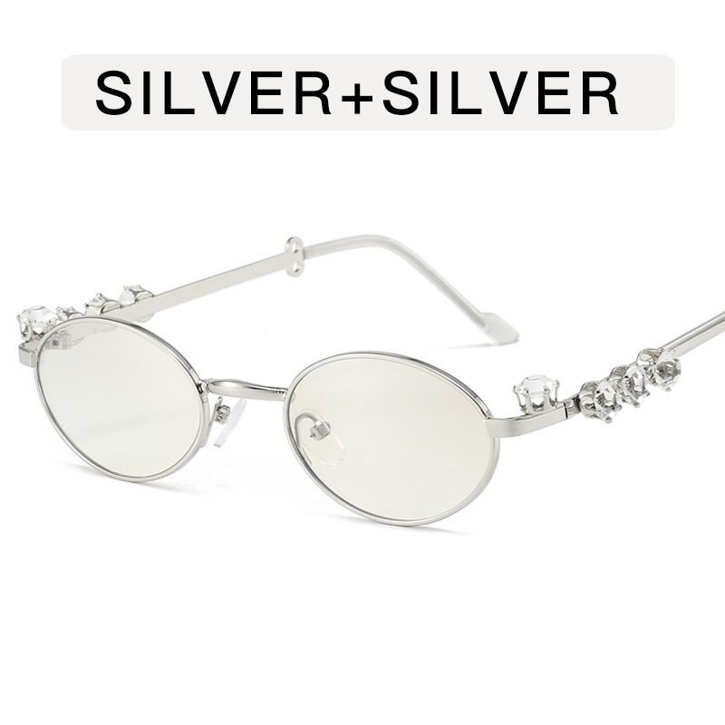 Fashion Metal Oval Shades Sunglasses Women Men Rhinestone Diamonds Frame Sunglasses Unisex Bling Eyeglasses 2024 Eyewear Glasses