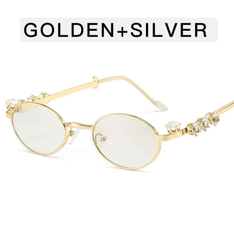 Fashion Metal Oval Shades Sunglasses Women Men Rhinestone Diamonds Frame Sunglasses Unisex Bling Eyeglasses 2024 Eyewear Glasses