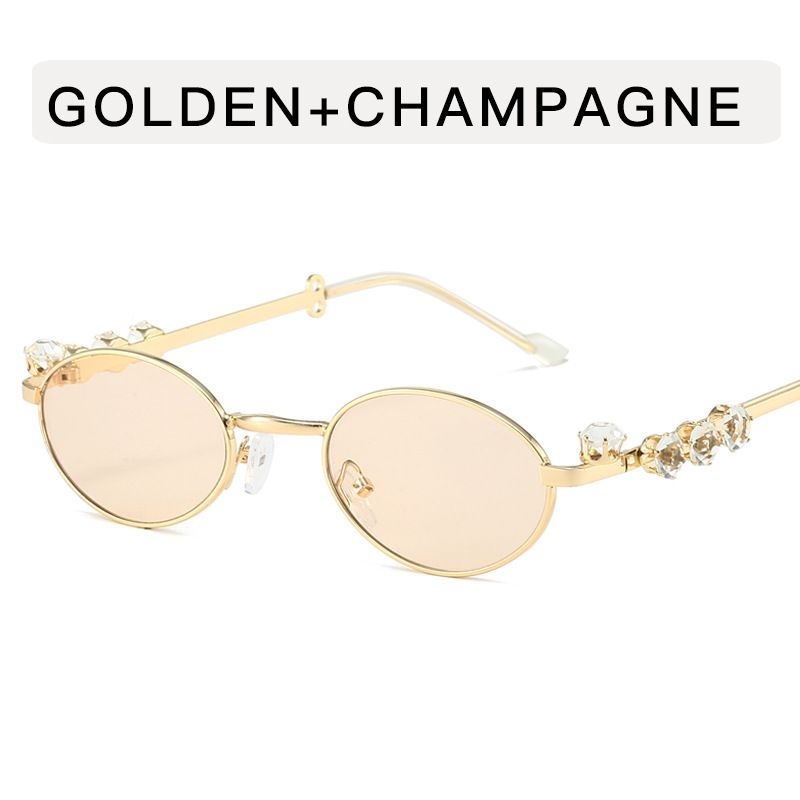 Fashion Metal Oval Shades Sunglasses Women Men Rhinestone Diamonds Frame Sunglasses Unisex Bling Eyeglasses 2024 Eyewear Glasses