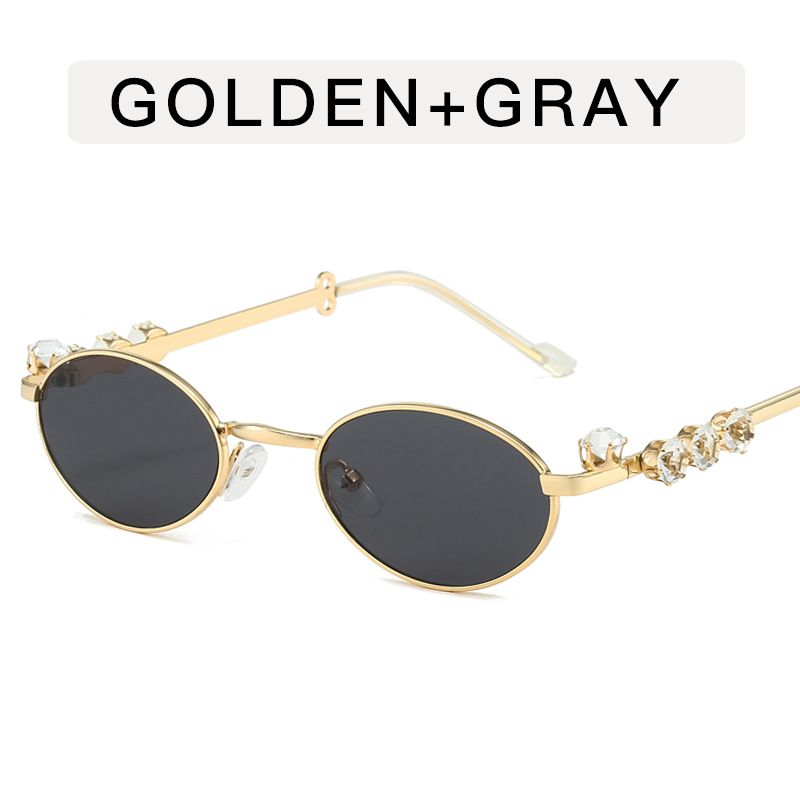 Fashion Metal Oval Shades Sunglasses Women Men Rhinestone Diamonds Frame Sunglasses Unisex Bling Eyeglasses 2024 Eyewear Glasses