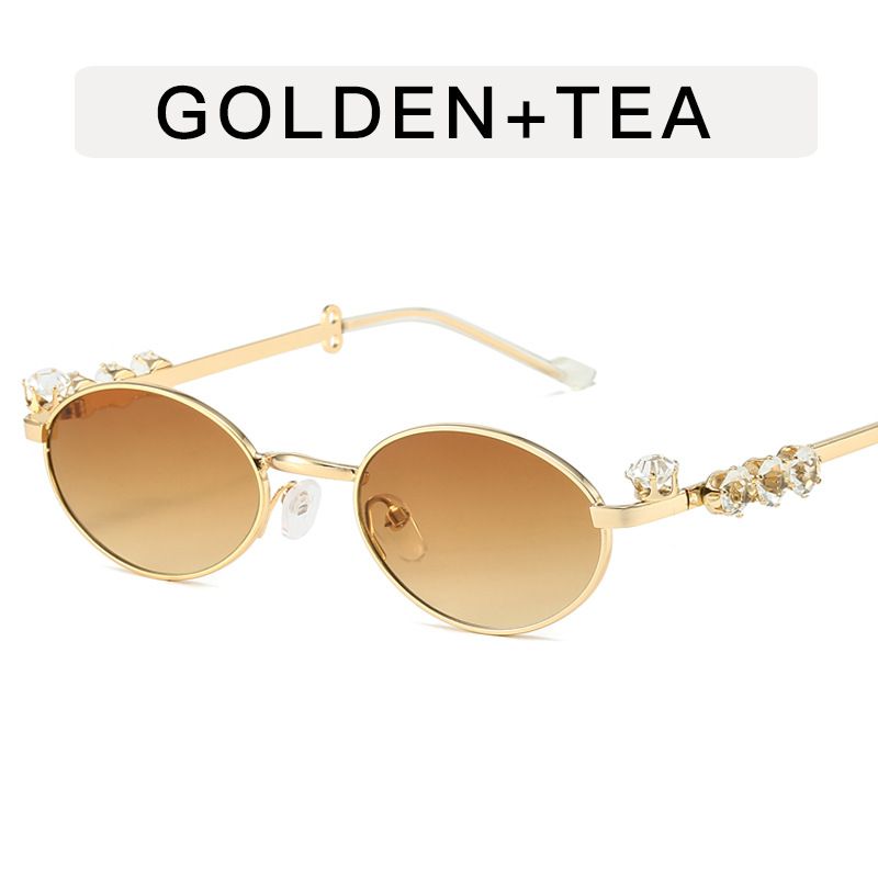 Fashion Metal Oval Shades Sunglasses Women Men Rhinestone Diamonds Frame Sunglasses Unisex Bling Eyeglasses 2024 Eyewear Glasses
