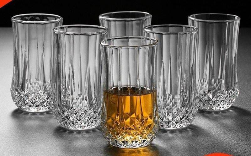 6 pc long diamond glass High quality crystal glasses  to serve any drink in different set ups; from home, parties, restaurant, out for a hike etc