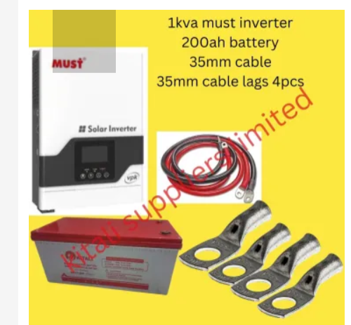 Complete Solar Power Kit – Must 1.5KVA Inverter + Kitali 200Ah Battery + 35mm Cable Set | Reliable Backup Solution | Black Friday Offer