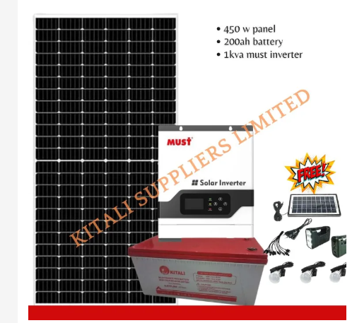 450W Solar Full Kit System – 1KVA Inverter, 200Ah/20HR Kitali Battery + Free GD Light