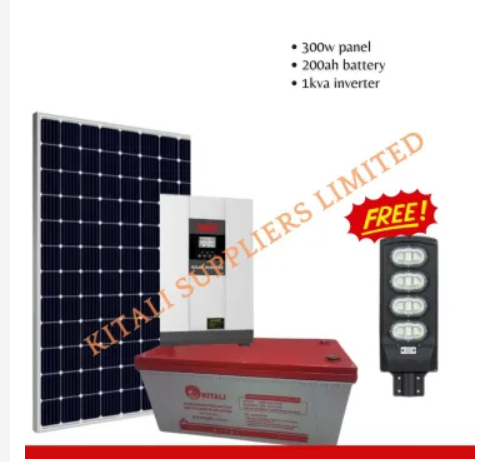 300W Solar Full Kit – 200Ah Kitali Battery, 1KVA MUST Inverter + Free Solar Street Light