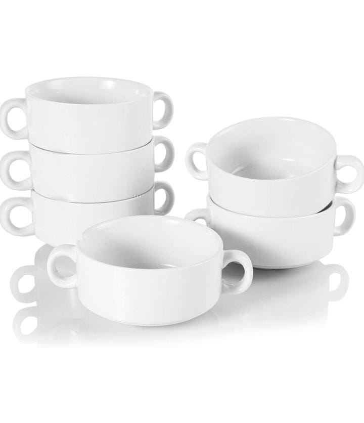 CERAMIC BOWL WITH 2 HANDLESSturdy Handle Design: The porcelain soup crock has two handles to balance the weight, the handles will not get hot when taking hot dishes, and it is also easy to take out fr